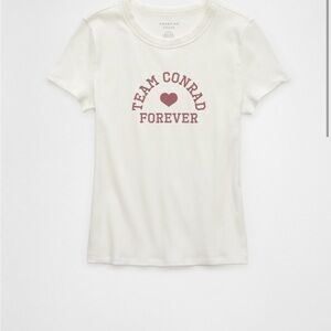 American Eagle Cream Ribbed Graphic Tee “TEAM CONRAD”